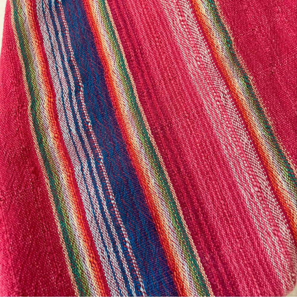 VINTAGE SARAPE COTTON WRAP SKIRT RAINBOW MULTICOLOR STRIPED MIDI - Picture 11 of 13